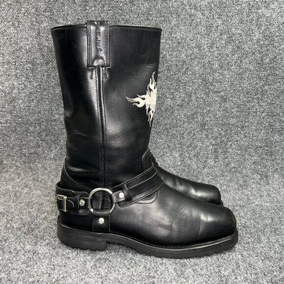 Harley Davidson Harness‎ Boots Men's Size 8 Black Leather Motorcycle Riding Pull - Picture 1 of 16